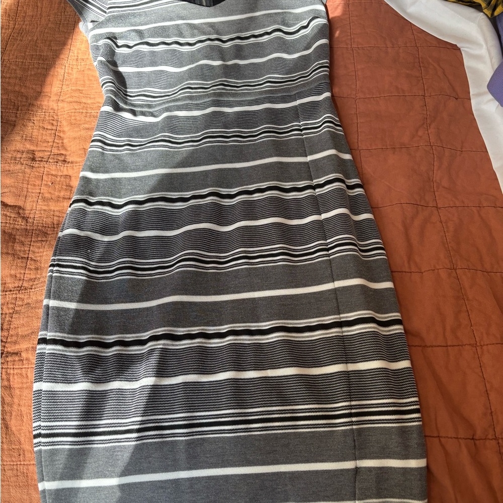 Express Gray Striped Midi Dress